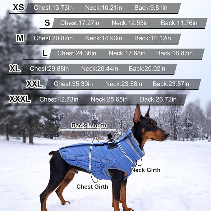 Dog Coat, Warm Dog Winter Coat for Large Dogs, Waterproof Jacket with Harness Built in, Reflective Turtleneck Cold Weather Coats with Zipper,Pet Fleece Vest Snow Jacket, Black XXXL