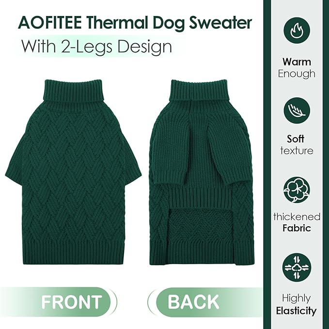 AOFITEE XXL Dog Sweater, Christmas Sweaters for Large Dogs, Warm Turtleneck Dog Sweater for Fall Winter Cold Weather, Solid Dogs Knit Sweatshirt for Golden Retriever, Labrador, Doberman (Green, 2XL)