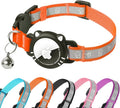 Airtag Cat Collar, Reflective Cat Collar with Apple Air Tag Holder, Breakaway GPS Tracker Pet Collar with Bell for Cat Kitten, Airtag Not Included, Orange, XS(7-9 Inch)