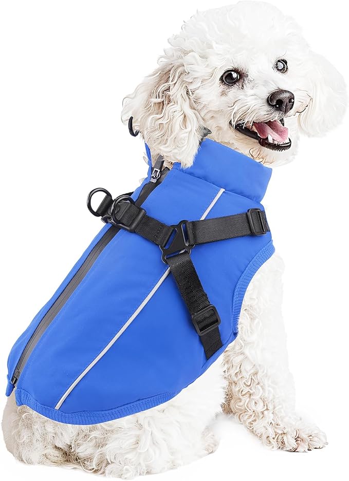 Dog Winter Coat Reflective Water-Resistant Jacket, Fleece Lined Windproof Puppy Coat with Back Zipper & D-Ring, Cold Weather Dog Coats for Small Medium Large Dogs （XXL,Blue）