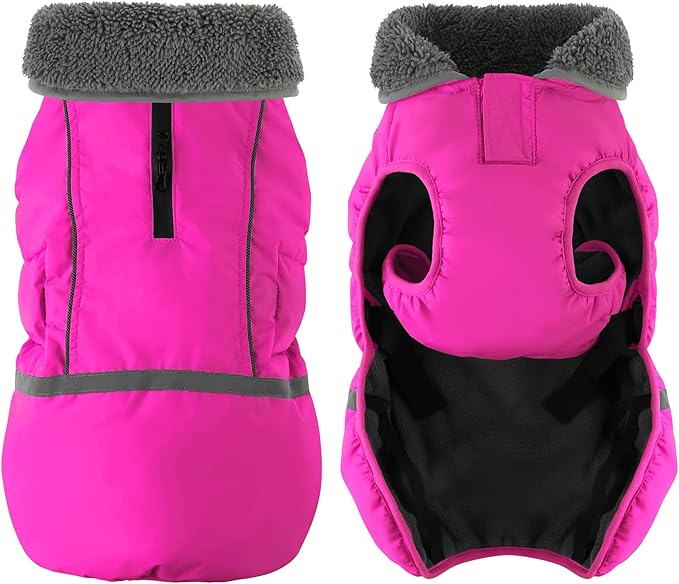 Dogcheer Warm Dog Coat, Christmas Dog Jacket Waterproof Puppy Winter Coat with Buckles, Reflective Adjustable Pet Snow Jacket Turtleneck Fleece Sweater for Small Medium Large Dogs - Pink, M