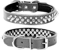 Adjustable Genuine Leather Spiked Studded Dog Collars for Small Medium Large Pets Like Pit Bull Bulldog Pugs Husky (M, Black)