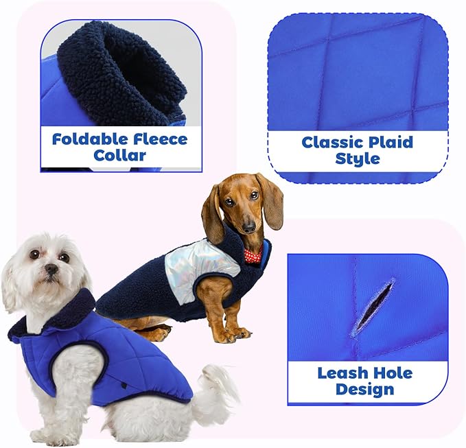EMUST Dog Jacket, Warm Reversible Dog Winter Coat with Fleece Lining, Thick Plush Puppy Coats, Royal Blue, XL
