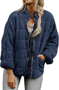 LIZALIG Warm Padded Coat for Women Full Zip Quilted Jackets Winter Oversized Causal Solid Color Stand Collar Pockets Coat