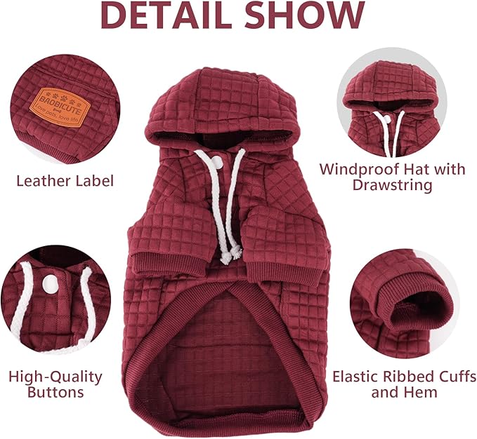 2 Pack Dog Hoodie Sweaters for Small Medium Dogs Warm Dog Clothes for Large Dogs Soft Waffle-Like Laminated Sweatshirt Bulldog (Brown+Wine Red, XL (Back: 23.5",Chest: 32.5", Neck: 21"))