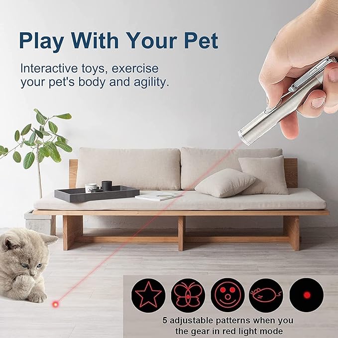 Cat Toys Laser Pointer for Indoor, Rechargeable, 7 Adjustable Wand Red Light Pet Interactive Cat Mouse Toys to Keep Busyfor Kitten Dog Chase Play