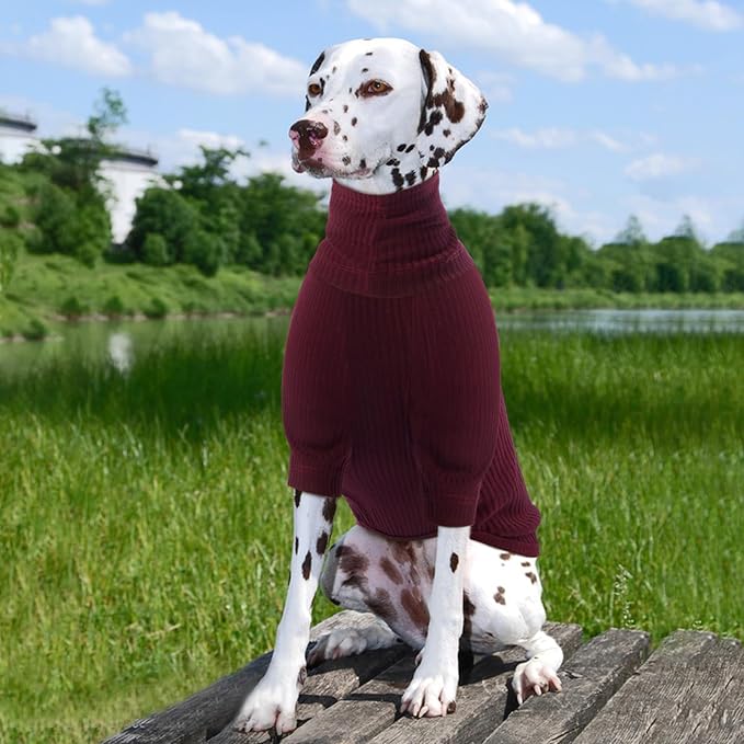 ROZKITCH Dog Shirt with Hoodie Dog Ears Cover 2 in 1, Soft Lightweight Dog Striped T Shirt Pullover Dog Tank with Detachable Ear Wrap, Dog Hoodie Tshirt Dog Boy Girl, Stretchy Sweater WineRed L