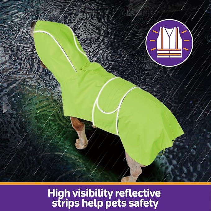 Dog Raincoat Reversible, Single Side Slicker Poncho Adjustable Waterproof Dog Rain Jacket with Leash Hole/Reflective Stripe Hooded Snowproof Windproof Clothes for Medium to 2X Large Dogs, L