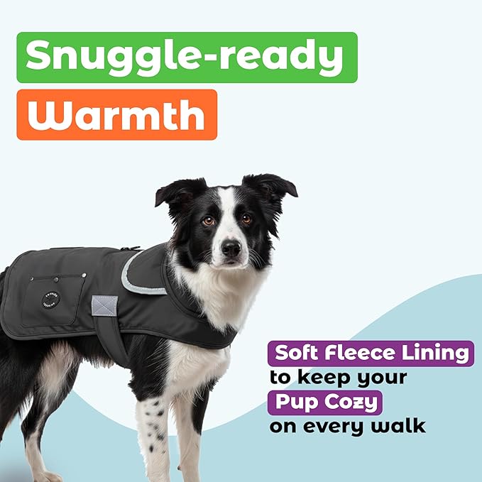 Joyride Harness FrostFlex Dog Winter Jacket - Fleece Lined & Water-Resistant - Snowsuit with Pockets for Treats & Poop Bags - Durable Cold Weather Dog Coat - Black Onyx-S