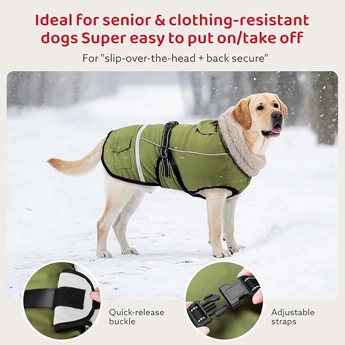 Dog Coat, Warm Dog Winter Coat Reflective Jacket Waterproof Fleece Vest, Pet Jacket Cozy for Cold Weather, Dogs Snowsuit Windproof, Adjustable Buckle for Large Extra Dogs