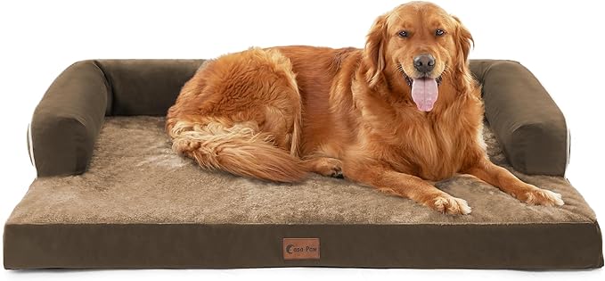 Orthopedic Dog Beds for Extra Large Dogs, Waterproof Egg Crate Foam XL Dog Bed with Sides 45 * 35Inch, Big Dogs Couch Beds with Removable Washable Cover and Nonskid Bottom, Brown