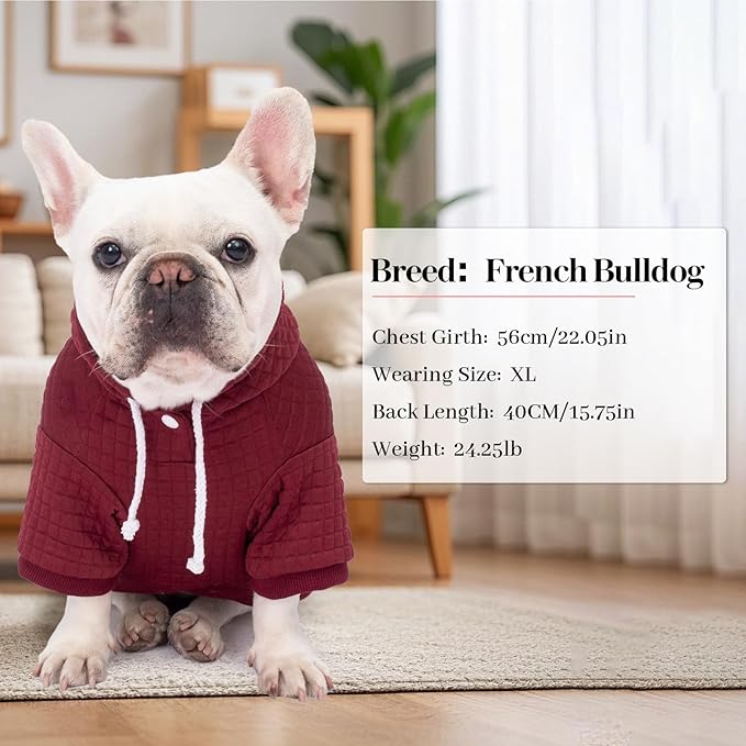 2 Pack Dog Hoodie Sweaters for Small Medium Dogs Warm Dog Clothes for Large Dogs Soft Waffle-Like Laminated Sweatshirt Bulldog (Dark Green+Wine Red, 3XL (Back: 29.5",Chest: 36.5", Neck: 27"))