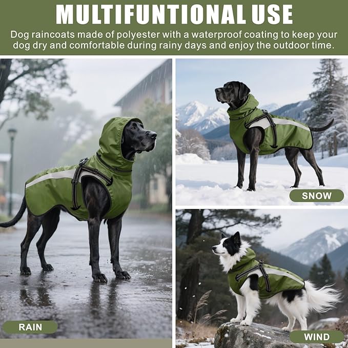 Mosucoirl Dog Raincoat Waterproof Raincoats for Dog Reflective Dogs Rain Jackets with Hood Hoodie Pet Rain Poncho Coat for Small Medium Large Dogs Puppies S-XXL (Green, M)