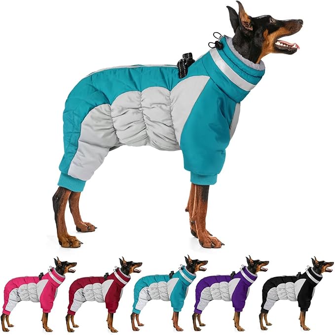 MIGOHI Full Body Dog Coat - Warm Reflective Large Dog Winter Coat with Harness,Turtleneck Fleece Jacket for Dogs,Four-Leg Windproof Puffer Jackets Snowsuit with Zipper for Small Medium Large Dogs,2XL