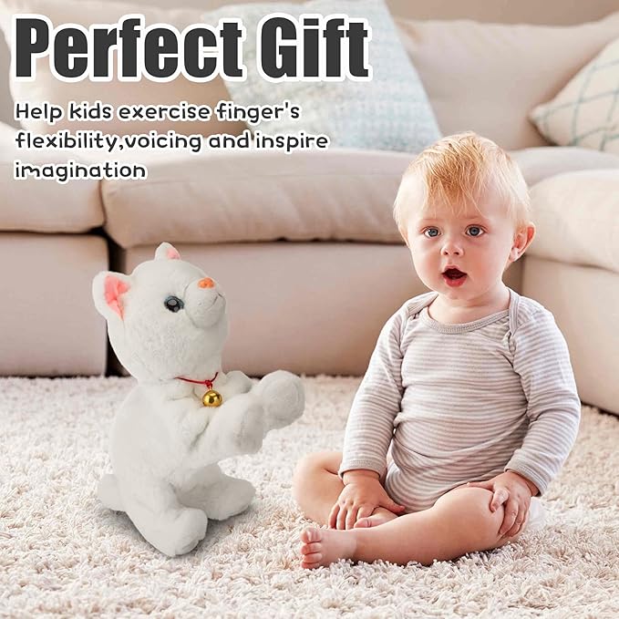 Smalody Interactive Electronic Plush Toy - Upgrade Robot Talking Cat Toys with LED Light Eyes, Animals Sound Control Electronic Pet for Kids, Kitten Toys for Boys & Girls Kids(White)