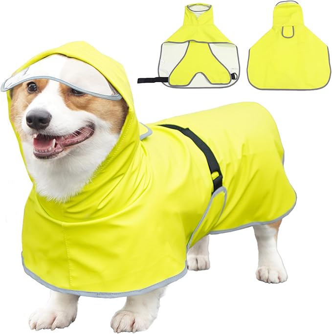 Dog Raincoat Hooded Slicker Poncho - Reflective Lightweight Pet Rain Jacket Coat,Dog Waterproof Raincoat with Adjustable Belly Strap for Small,Medium, Large Dogs (Green, Small)