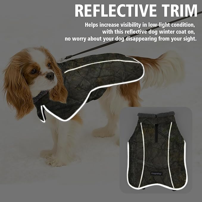 Fragralley Dog Coat Medium, Waterproof Dog Jacket with Warm Fleece Lining, Adjustable Reflective Dogs Winter Coat, Turtleneck Pet Coats for Cold Weather (Reed Camouflage M)