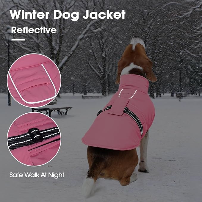 IECOii Jacket for Dogs - Reflective, Adjustable & Windproof Winter Coat with Quick-Release Buckles, Waterproof, Warm Fleece Lined Vest for Walking, Camping, Pink, Size 5XL