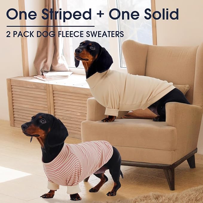 IECOii 2 Pack Dog Fleece Sweater for Small Dogs, Warm Dog Turtleneck with Stretch for Dachshund, Cozy Fall Winter Pullover Dogs Sweatshirt with Sleeve, Indoor & Outdoor Sweaters for Walking, M