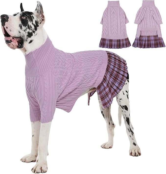 IECOii Girl Dog Sweater Dress, Great Dane Sweaters for Girl Dogs, Purple,5XL, Extra Large Dog Sweater for Female Dogs Pet Winter Dress for Giant Breeds - Xmas Turtleneck Knitwear for Cold Weather