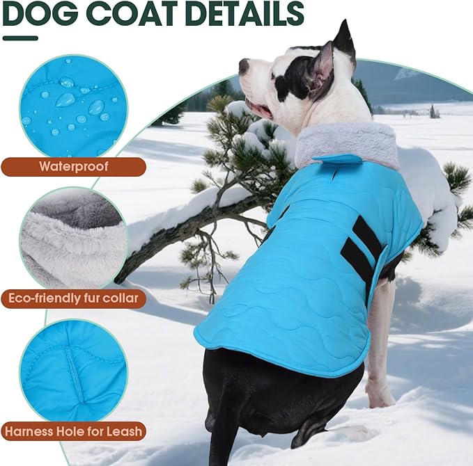 Kuoser Dog Coat, Dog Jackets for Large Dogs, Warm Winter Coat Cold Weather Coats, Doggie Snow Jacket Warm Pet Apparel Clothes for Golden Retriever Labrador, Blue XXXL