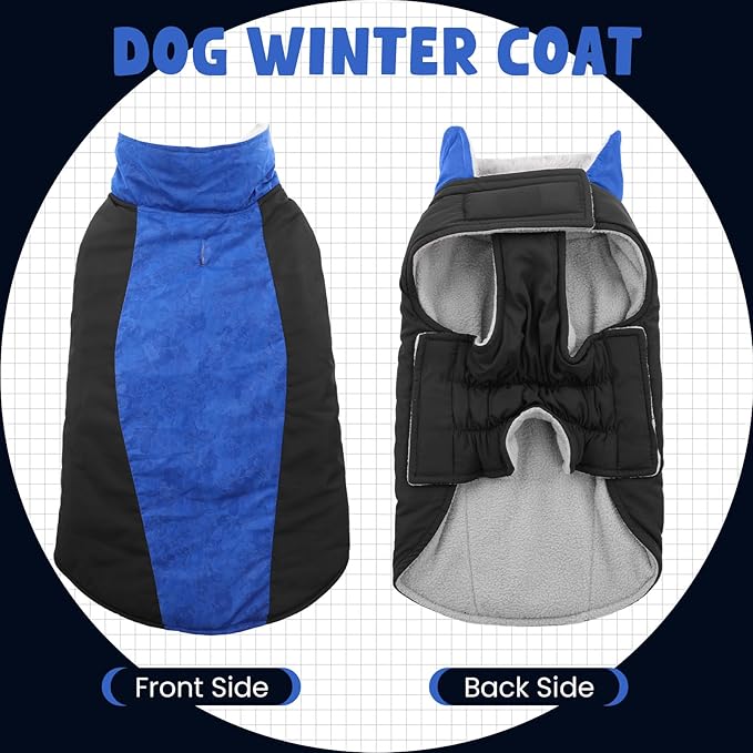 Warm Dog Coat,Waterproof Jacket in Winter Adjustable and Reversible Doggy Fleece Outfit,Thick Clothes with Foldable Collar for Puppy in Cold Days,L RoyalBlue