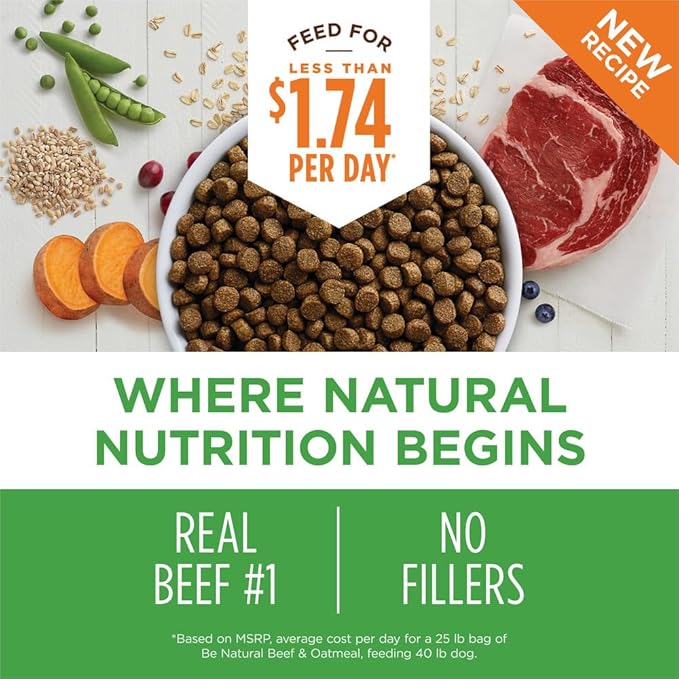 Instinct Be Natural, Natural Dry Dog Food, Raw Coated Kibble - Real Beef & Barley, 4.5 lb. Bag