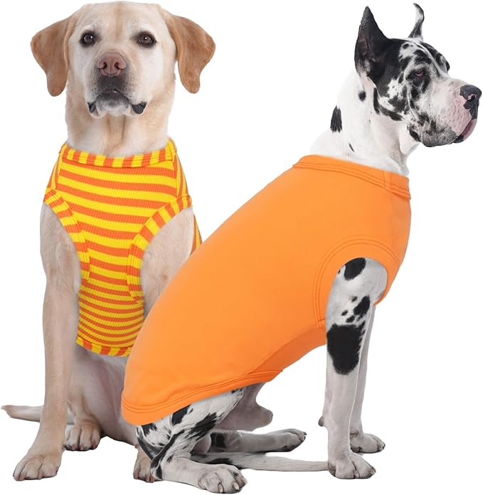 IECOii 2 Pack Extra Large Dog T-Shirt,Breathable & Lightweight Dog Tshirts Vest for Summer Wearing -Fade-Resistant, Easy to Put On – Machine Washable,Fit for Doberman Great Dane,Orange+Stripes,4XL