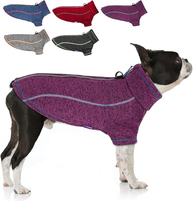 cyeollo Warm Dog Sweater with Zipper, Doggy Reflective Highneck Jackets with D Ring Step in Dog Winter Coats Fleece Female Stretchy Dogs Sweaters Pet Clothes for Small Dogs, Purple M