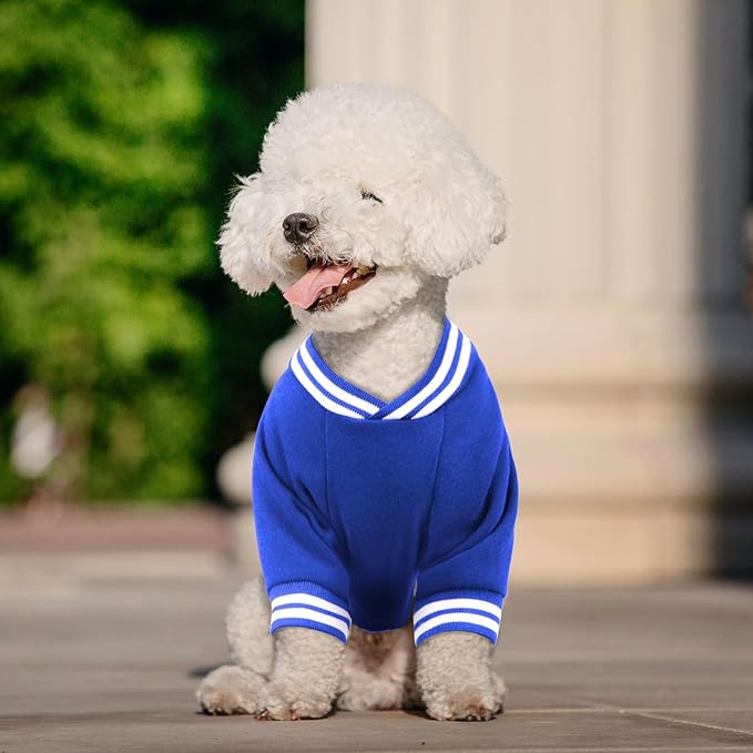 Dog Sweaters for Small Dogs, Brushed Fleece Dog Sweater Baseball Jacket Pet Clothes Soft Warm Sweatshirt Puppy Sweater Boy Girl Pet(Blue-S)