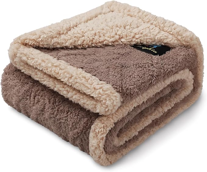 Waterproof Pet Blanket, Liquid Pee Proof Dog Blankets for Sofa Bed Couch, Reversible Sherpa Fleece Furniture Protector Cover for Small Medium Large Dogs Cats,Khaki Medium（57" x 40"）