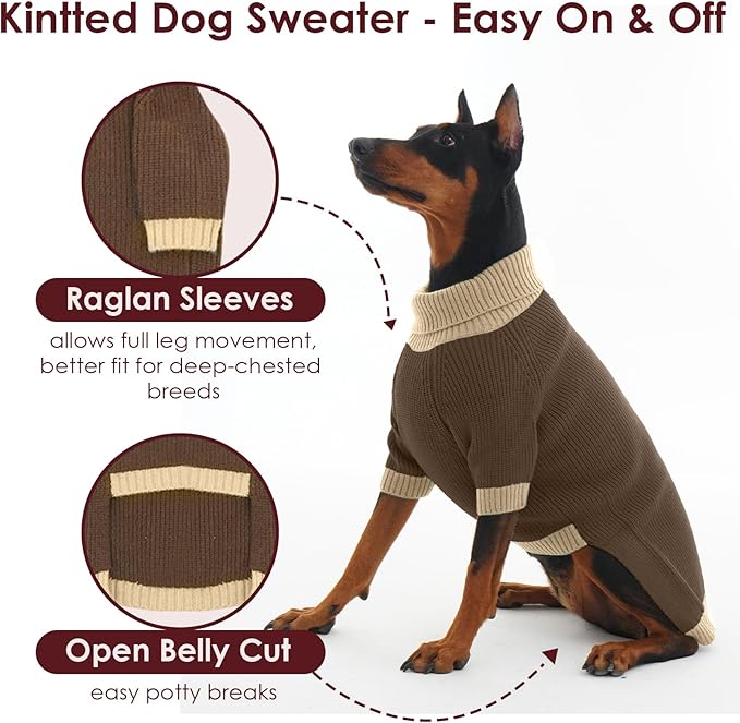 Dog Sweaters for Medium Dogs Boy Girl, Soft Turtleneck Sweater with Leash Hole, Stretchy Fall Sweater Christmas Halloween Fleece Winter Warm Pet Clothes Costume for Schnauzer Bichon Frise, Brown M