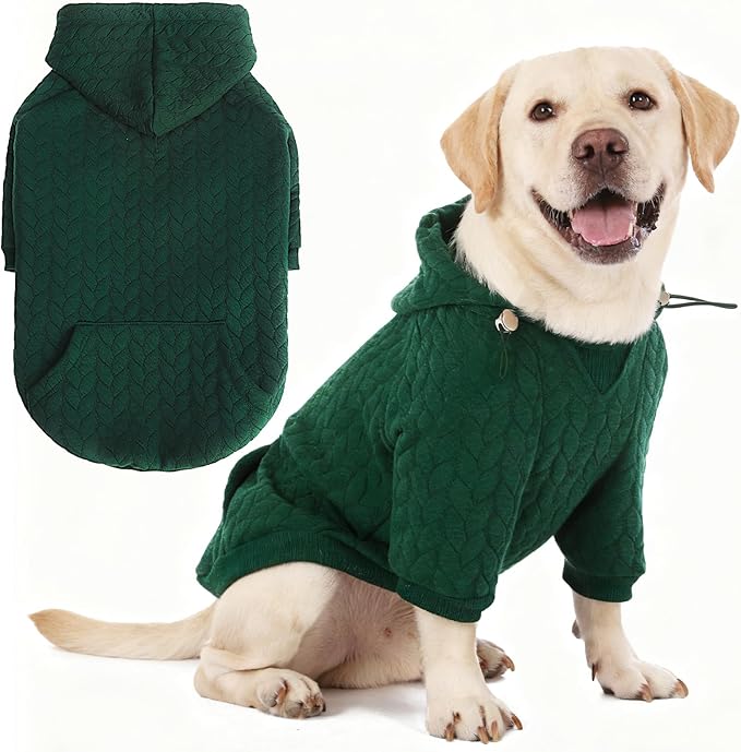 EXPAWLORER Textured Cable Knit Basic Dog Hoodie, Elevated Style Dog Sweater with Leash Hole and Pocket, Soft and Warm Pet Winter Coat, Cold Weather Clothes for Small Medium Large Dogs,Dark Green XL