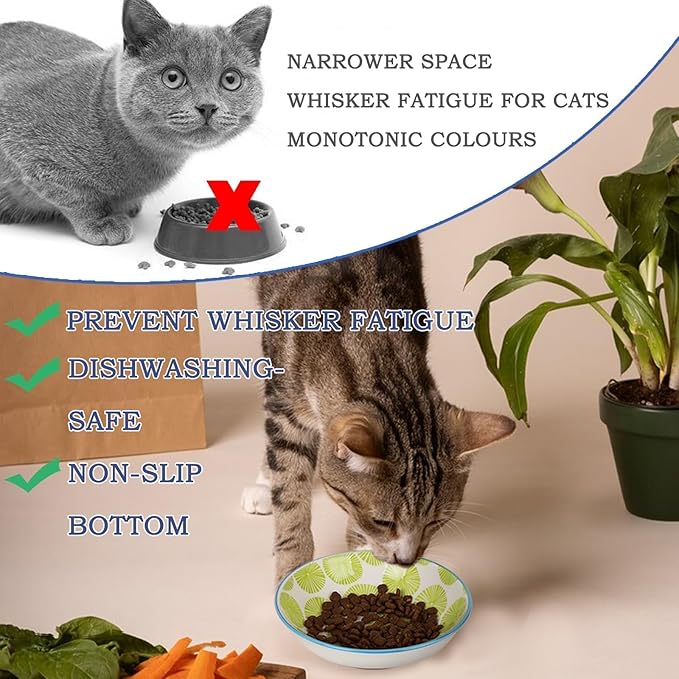 Ceramic Cat Bowls with Non-Slip Silicone Bottom,Prevent Whisker Fatigue,Reduce Mess,Wide Cat Bowls for Indoor Cats,6 Colorful Set for Daily Feeding Gift Choice