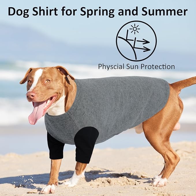 2 Pack X-Large Dog Shirts - Breathable Lightweight Basic Tees, Durable Moisture-Wicking Clothes for Beagle, Bullmastiff, Sleep Hot Summer Day Outdoor Activities, Travel, Seaside, GreyBlack