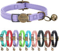 Cat Collar Breakaway, Personalized Leather Cat Collar with Bells-Adjustable Customized Collar with Name & Phone Number Tag for Girl Boy Cats-Quick Release Buckle for Cats & Kittens(Purple)