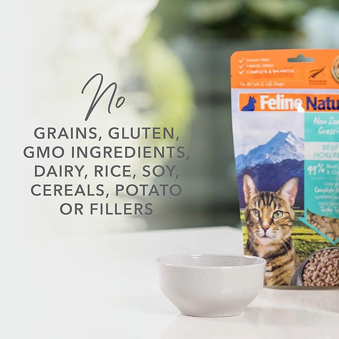 Feline Natural High Protein Dry Cat Food, Freeze-Dried Diet with 98% Meat, Organs & Seafood, No Peas, Grains, or Artificial Additives, Made in New Zealand, Lamb & King Salmon, 3.5oz (Pack of 2)