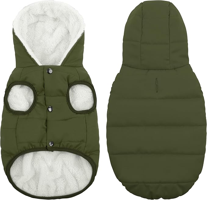 Fleece Hoodie, Windproof Waterproof Coat, Winter Warm Jacket, Cold Weather Pet Apparel Clothes Vest for Small Medium Large Dogs (M, Green)