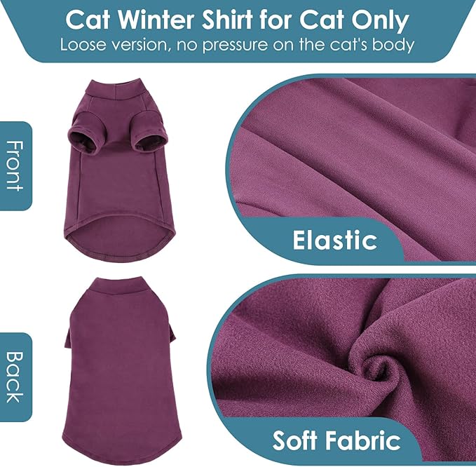 SUNFURA Turtleneck Sweater for Cat, Sphynx Cats Shirt Hairless Cat Sweaters with Sleeves, Warm and Soft Kitten Pullover Fleece Winter Pajamas Jumpsuit for Puppy Cats, Purple M