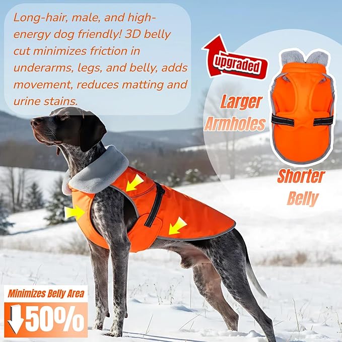 Insulated Dog Winter Jacket with 2 Layer Warmth, Hard Shell Pet Coat with Full-Body Reflective Strip, Waterproof & Thick Coats for Large Dogs with Leash Portal, Durable 3D Belly Cut Clothes(Orange, L)
