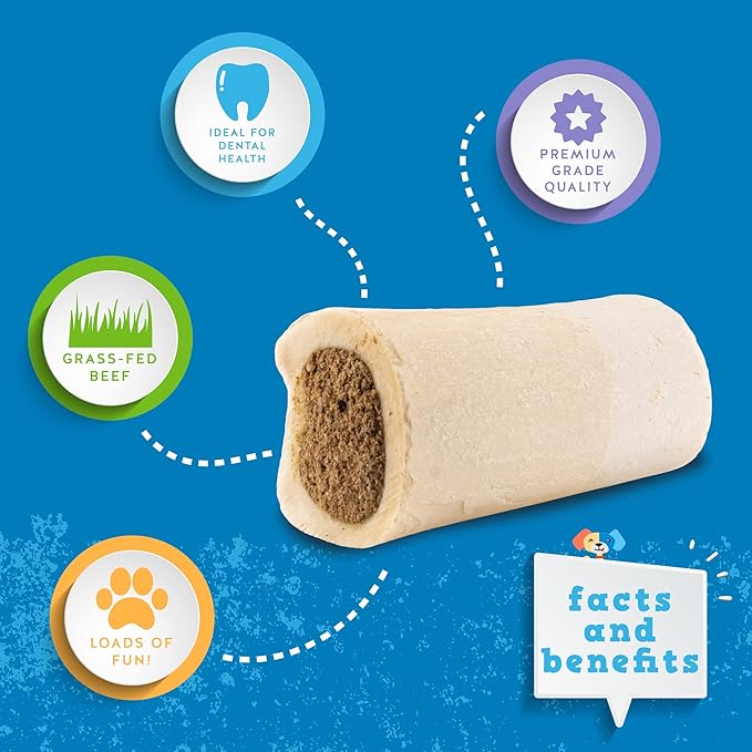Jack&Pup 3-4" Filled Dog Bones for Small and Large Dogs, Flavored Shin Dog Bones Long Lasting, Stuffed Bone for Dogs, High Protein, Variety Pack - Bully Stick, Bacon&Cheese, Peanut Butter - 3 Pack