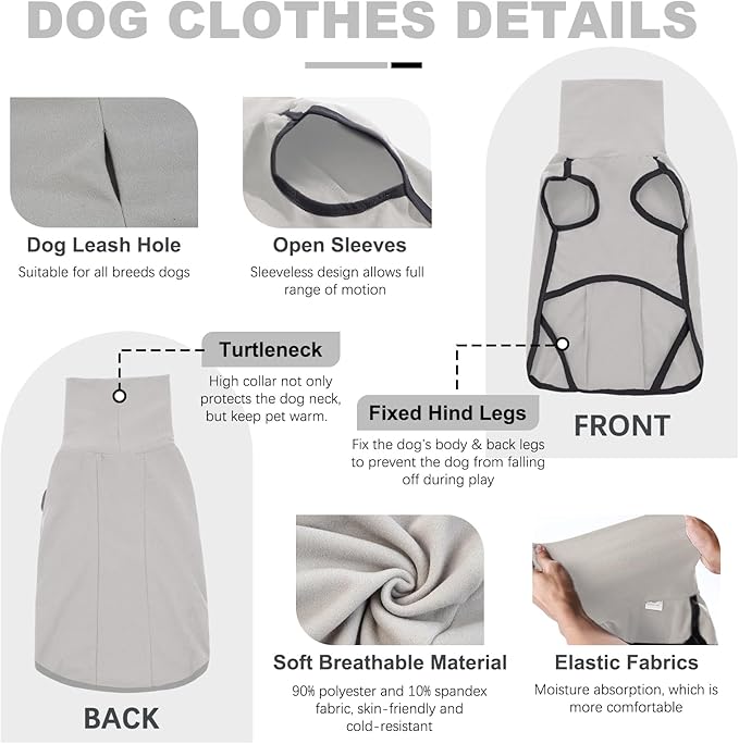 ROZKITCH Dog Winter Coat Soft Pullover Pajamas, Pet Windproof Warm Cold Weather Jacket Vest Cozy Jumpsuit Apparel Outfit Clothes for Walking Sleep Grey XS