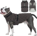Kuoser Dog Coat Warm Fleece Lining Turtleneck Dog Jacket with Harness Built-in, Adjustable Windproof Cold Weather Coats with Quick Release Buckle Pet Winter Snowsuit for Large Dogs, Grey XL