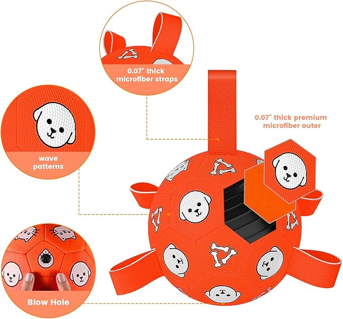 Dog Soccer Ball with Straps, Soccer Ball for Dogs, Outdoor Dog Toys, Dog Birthday Gift for Medium Large Dogs, 8 Inch