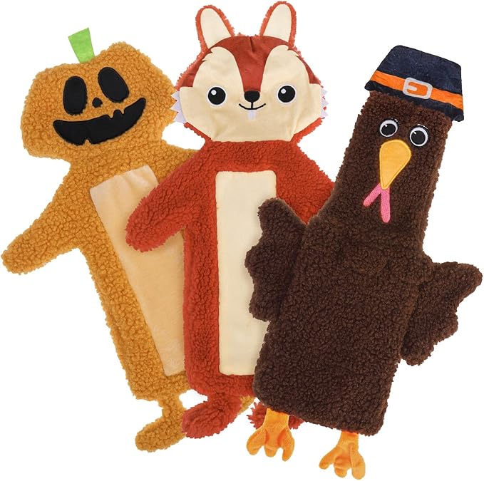 SCENEREAL Halloween Thanksgiving Stuffless Dog Squeaky Toys - 3 Pack Interactive Puppy Crinkle Plush Chew Toys for Small Medium Large Dogs Boys Girls
