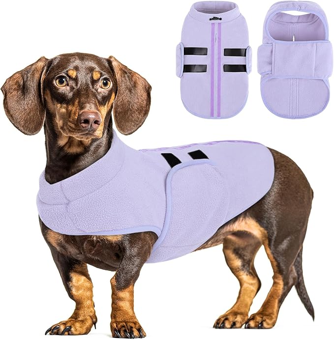 Queenmore Small Dog Sweater, Soft Fleece Vest Pullover Dog Jacket with Leash Hole, Warm Winter Dogs Clothes Cold Weather Doggy Dachshund Sweaters for Small Dogs Cats Boy or Girl (Lilac, XS)