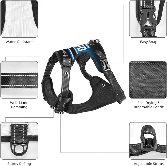 Custom Carolina Dog Harness with Reflective Stripes Personalized Name and Number Dog Vest Harness with Pet Traction Rope for Small Medium Large Dog
