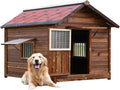 Large Pine Wood Dog House Outdoor with Removable Elevated Floor,Lockable Door,Adjust Windows,Easy to Clean,Safe Dog Kennel Outdoor for Large Breed