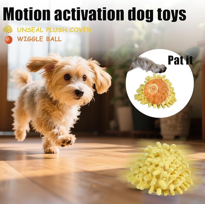Interactive Dog Ball, Automatic Moving Toy Ball with Cover for Large Dogs, Self Rolling Best Boredom Toys for Gift, Dog Toys to Keep Them Busy(Orange, Medium 2.7in)
