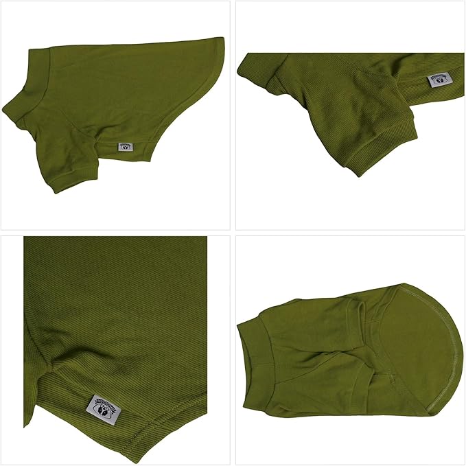 Lovelonglong Ribbed Dog T-Shirt Cotton Knitted Dog Sweaters for All Season Pet T-Shirts for Large Medium Small Dogs Olive Green L